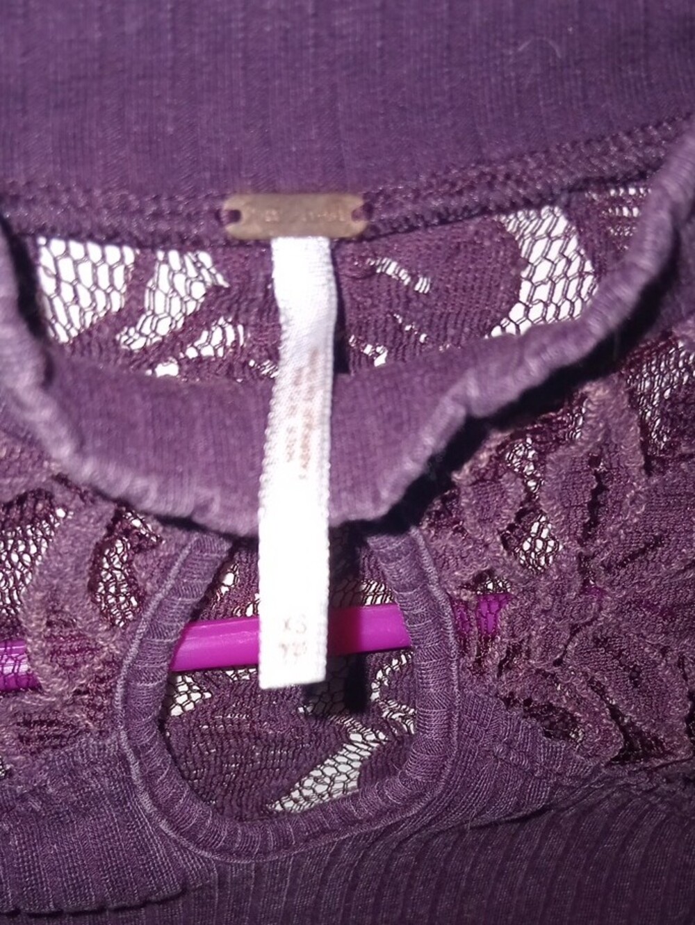 Free People People Lace Yoke Ribbed Long-Sleeve Top - Dark Purple - Picture 2 of 4